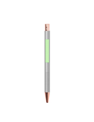 Bolígrafo de aluminio mate con acabados en cobre y carga jumbo personalizado en color gris, detalle del clip