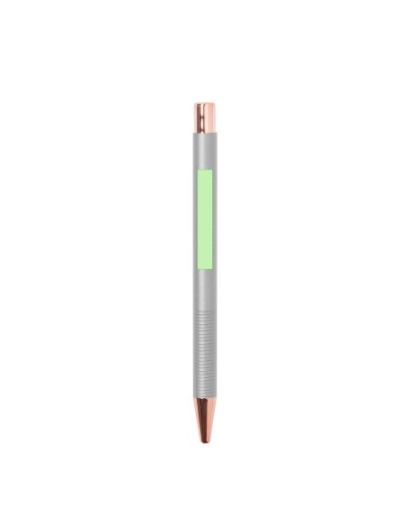 Bolígrafo de aluminio mate con acabados en cobre y carga jumbo personalizado en color gris, detalle del clip