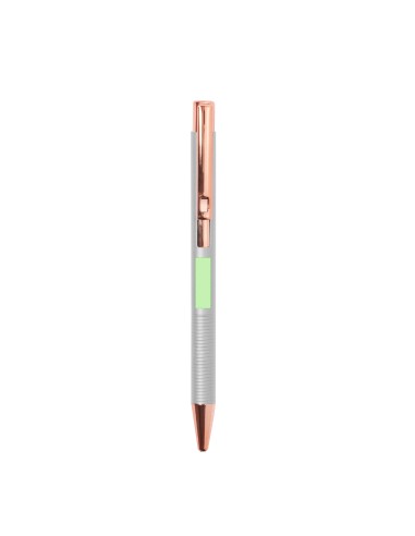 Bolígrafo de aluminio mate con acabados en cobre y carga jumbo personalizado en color gris, vista completa