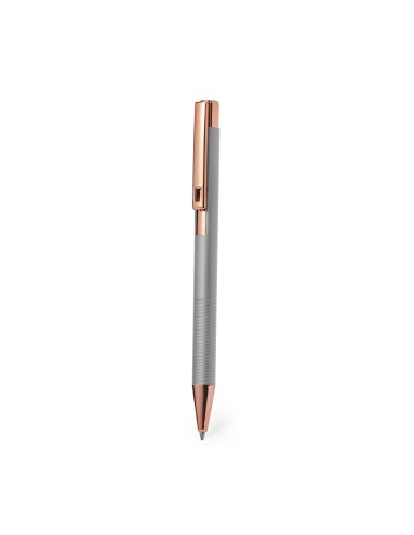 Bolígrafo de aluminio y cobre con mecanismo giratorio personalizado en color gris, otra vista