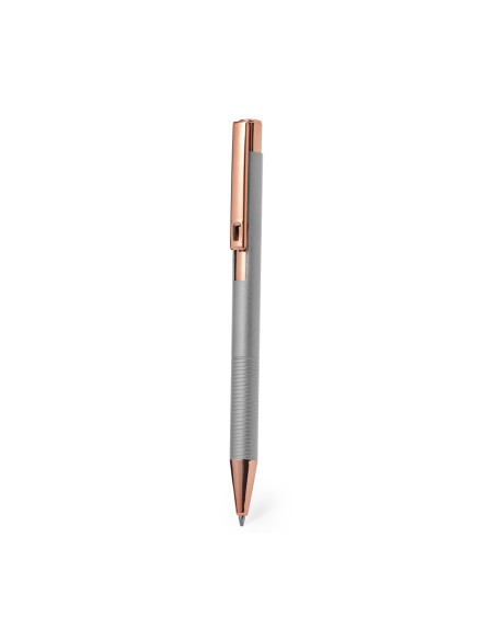Bolígrafo de aluminio y cobre con mecanismo giratorio personalizado en color gris, otra vista