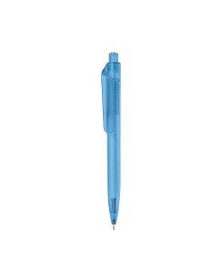 Bolígrafo de RPET con acabado transparente y clip ancho personalizado en color azul