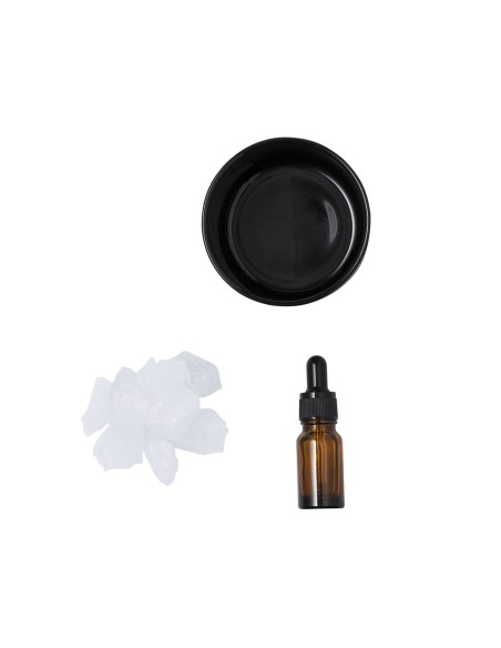 Difusor aromático de piedras de cristal con aceite de lavanda personalizado, recipiente, piedras y frasco de aceite juntos