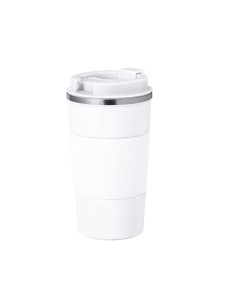 Vaso térmico de acero inox de 400 ml con dosificador en la tapa personalizado en color blanco, vista completa