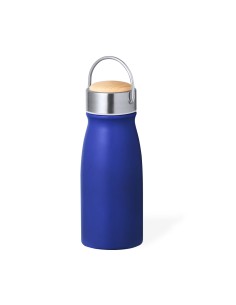 Bidón térmico de acero inox con tapón de madera de 350 ml personalizado en color azul marino