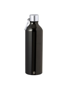Bidón de aluminio reciclado con mosquetón de 800 ml personalizado en color negro, vista completa