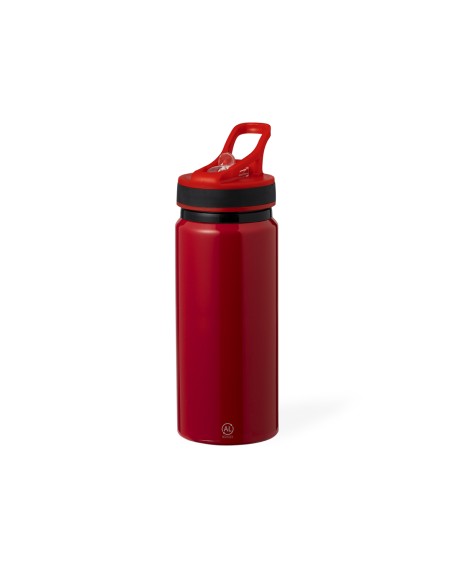 Bidón de aluminio reciclado con certificación GRS y pajita de 680 ml personalizado en color rojo oscuro
