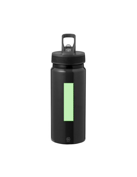 Bidón de aluminio reciclado con certificación GRS y pajita de 680 ml personalizado en color negro