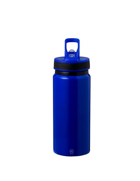 Bidón de aluminio reciclado con certificación GRS y pajita de 680 ml personalizado en color azul marino