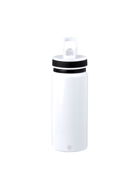 Bidón de aluminio reciclado con certificación GRS y pajita de 680 ml personalizado en color blanco