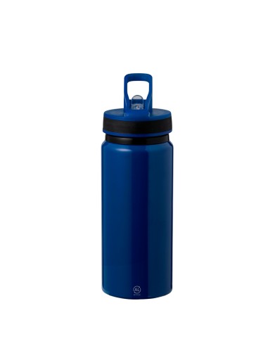 Bidón de aluminio reciclado con certificación GRS y pajita de 680 ml personalizado en color azul marino, otra vista