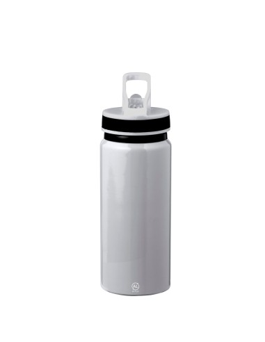 Bidón de aluminio reciclado con certificación GRS y pajita de 680 ml personalizado en color plateado, otra vista