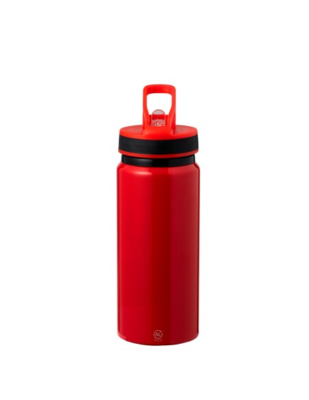 Bidón de aluminio reciclado con certificación GRS y pajita de 680 ml personalizado en color rojo, otra vista
