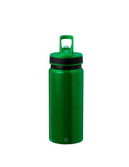 Bidón de aluminio reciclado con certificación GRS y pajita de 680 ml personalizado en color verde