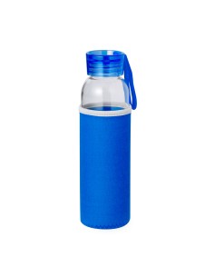Bidón de cristal de 500 ml con funda de soft shell incluida personalizado en color rojo, otra vista