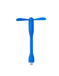 Ventilador flexible con conexión tipo C personalizado en color azul, vista completa