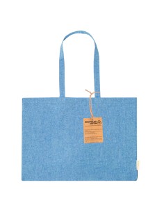 Bolsa de algodón reciclado de 220 g/m2 con fuelle personalizada en color azul