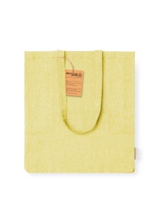 Bolsa de algodón reciclado de 140 g/m2 con asas de 70 cm personalizada en color amarillo