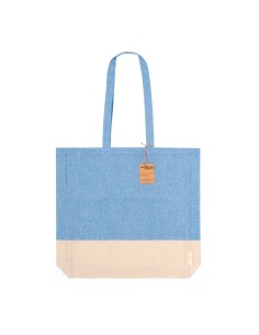 Bolsa de algodón reciclado de 120 g/m2 con fuelle personalizada en color azul con base beige