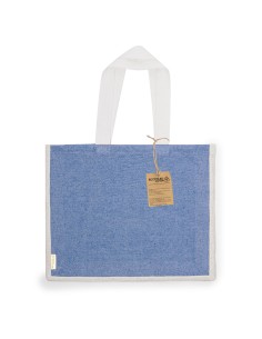 Bolsa de algodón reciclado con fuelle de yute personalizada en color azul