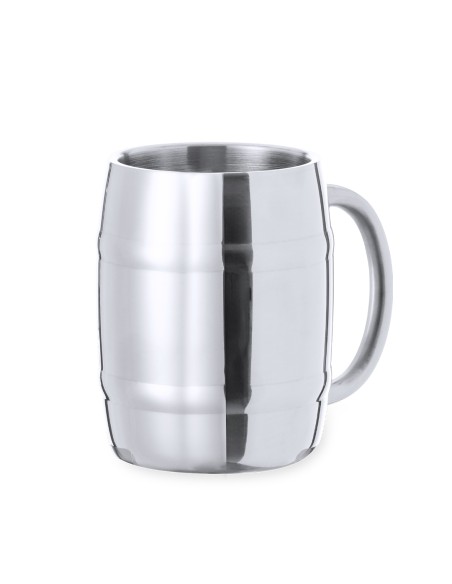 Jarra de acero inox con forma de barril personalizada, otra vista frontal