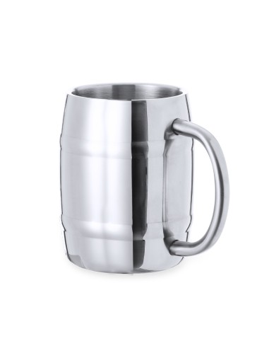 Jarra de acero inox con forma de barril personalizada, de perfil