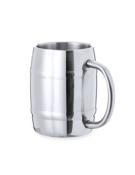 Jarra de acero inox con forma de barril personalizada, de perfil