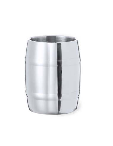 Jarra de acero inox con forma de barril personalizada, sin asa a la vista