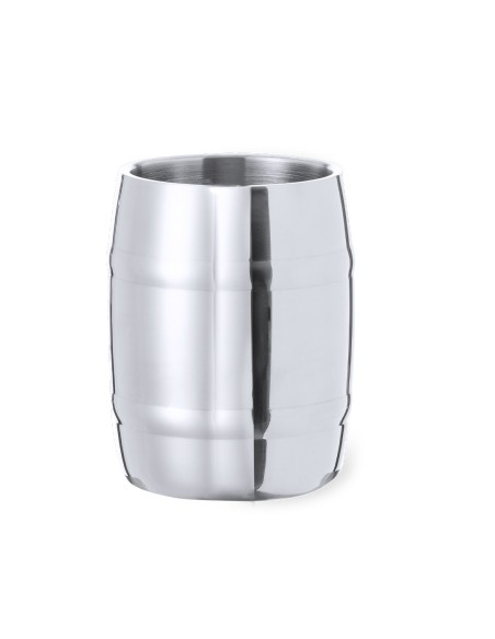 Jarra de acero inox con forma de barril personalizada, sin asa a la vista