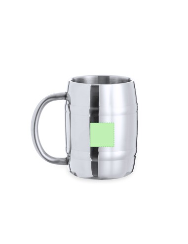 Jarra de acero inox con forma de barril personalizada, otro ángulo