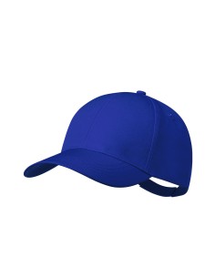 Gorra de 6 paneles en poliéster RPET personalizada en color azul