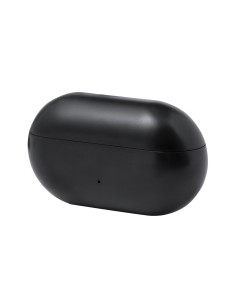 Auriculares open ear con clip personalizados en color negro, estuche visto de perfil