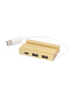 Hub USB de bambú con soporte para móvil personalizado