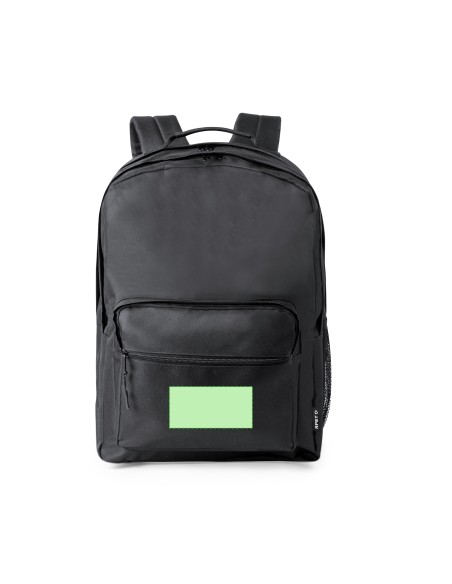 Mochila con 2 bolsillos centrales y 2 frontales personalizada, zona de impresión marcada, otro tamaño