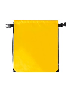 Mochila de cuerdas RPET con cierre de seguridad personalizada en color amarillo