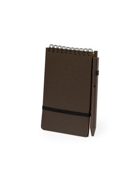 Set de libreta y bolígrafo de fibra de café personalizado, otra vista completa