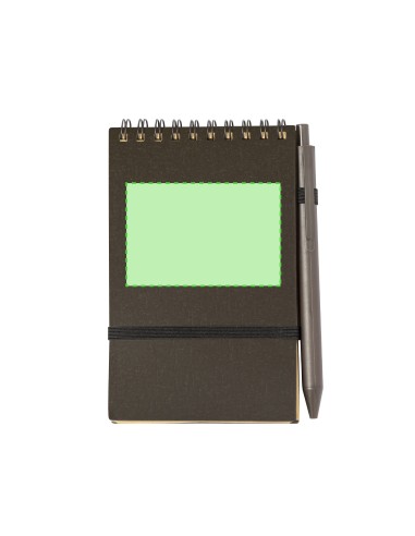 Set de libreta y bolígrafo de fibra de café personalizado, con zona de impresión marcada