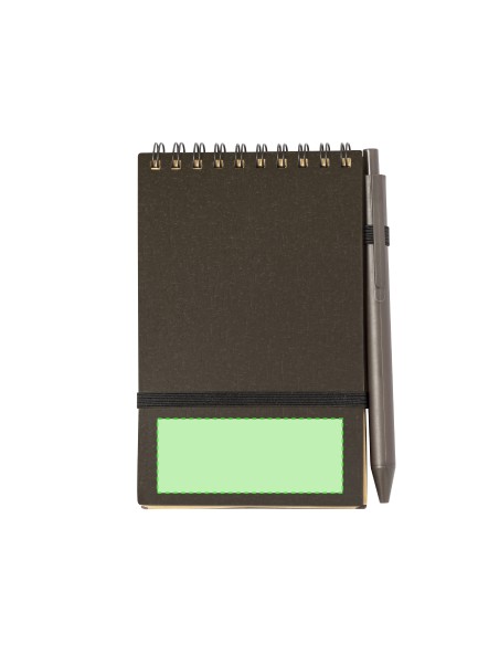Set de libreta y bolígrafo de fibra de café personalizado, zona de impresión marcada, otra posición