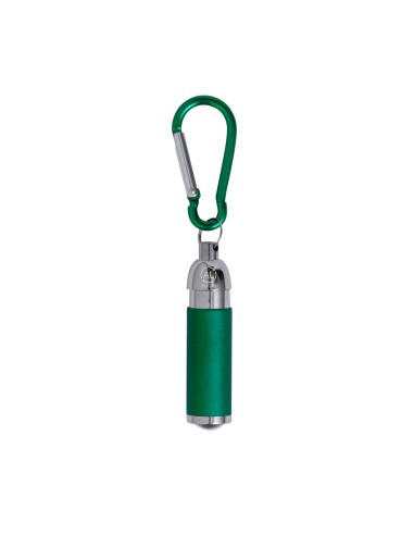 Llavero linterna de aluminio reciclado personalizado, con la luz encendida