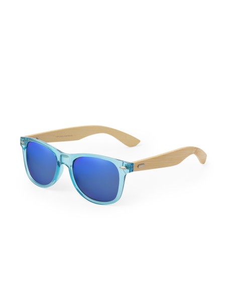 Gafas de sol personalizadas de bambú UV400 en color turquesa, con patillas de bambú