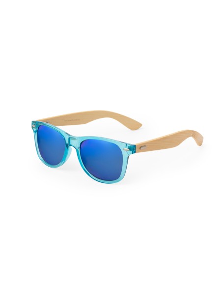 Gafas de sol personalizadas de bambú UV400 en color turquesa, otra vista