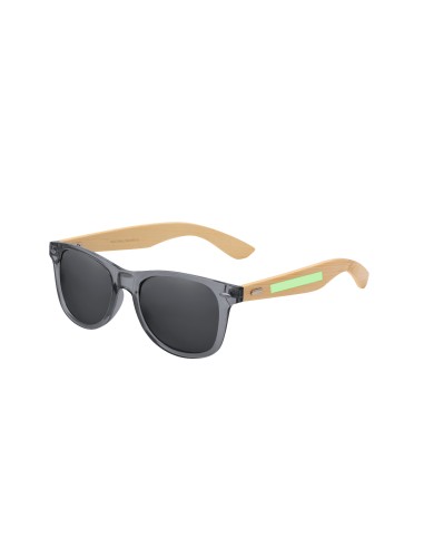 Gafas de sol personalizadas de bambú UV400 en color gris con lente espejada