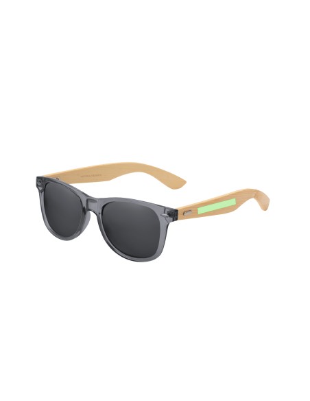 Gafas de sol personalizadas de bambú UV400 en color gris con lente espejada