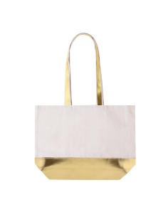 Bolsa de algodón reciclado con asas largas personalizada en dorado