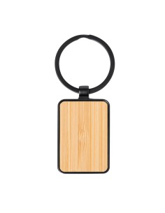 Llavero de metal negro con cara de bambú personalizado, forma rectangular, otra vista completa