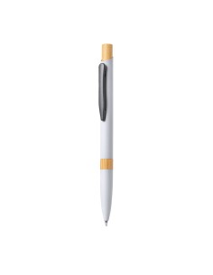 Bolígrafo metálico personalizado de aluminio y bambú en color blanco