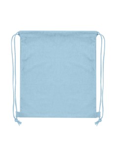 Mochila de cuerdas con refuerzos laterales personalizada en color celeste, vista frontal