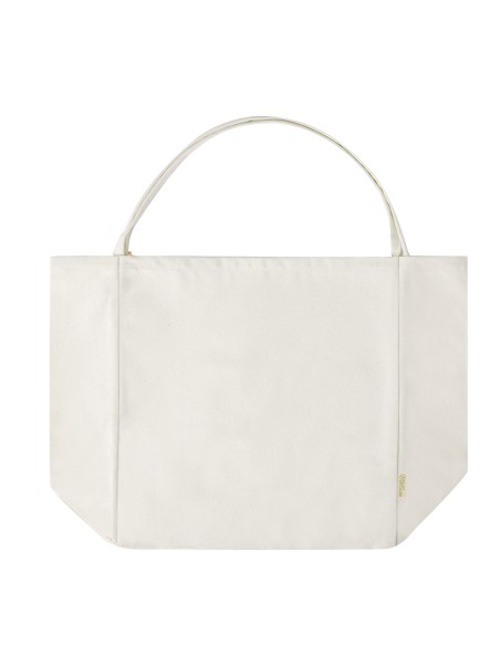 Bolsa personalizada de algodón reciclado en color crudo, vista de perfil