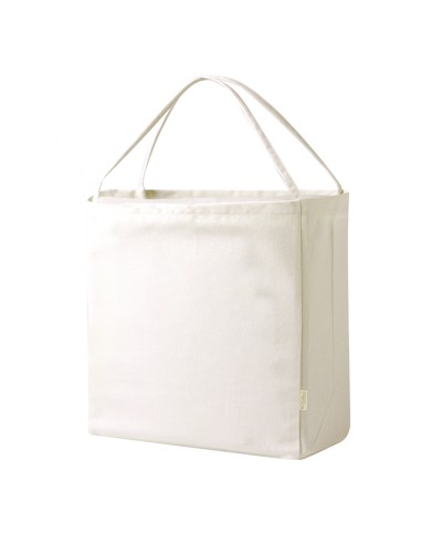 Bolsa personalizada de algodón reciclado en color crudo, vista del fuelle abierto