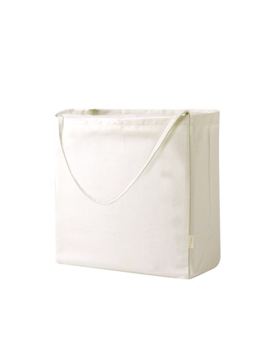 Bolsa personalizada de algodón reciclado en color crudo, otra vista del fuelle